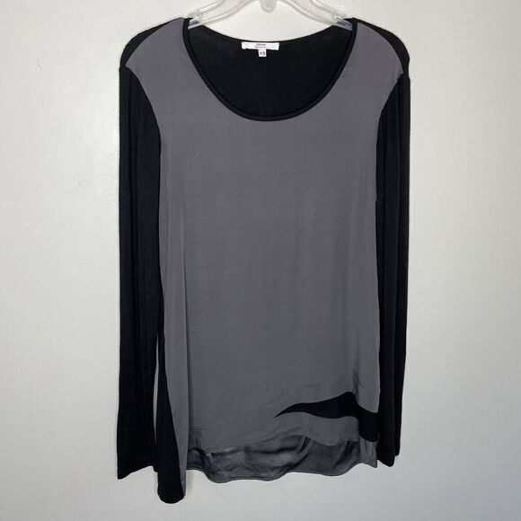 DREW Top Womens XS Gray Silk Front Colorblock Black Stretch-Knit Back Tunic USA - Picture 1 of 9